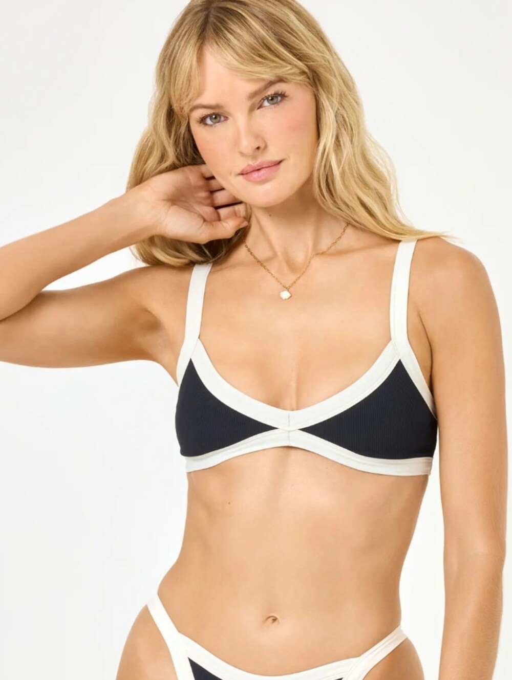 L*Space Taylor Ribbed Contrast-Trim Bikini Top - XL